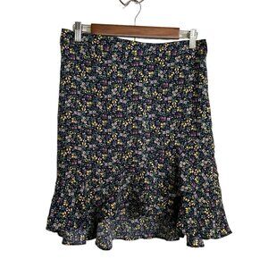 LOFT Womens NWT Green Purple Ditsy Floral Asymmetrical Ruffle Skirt Medium